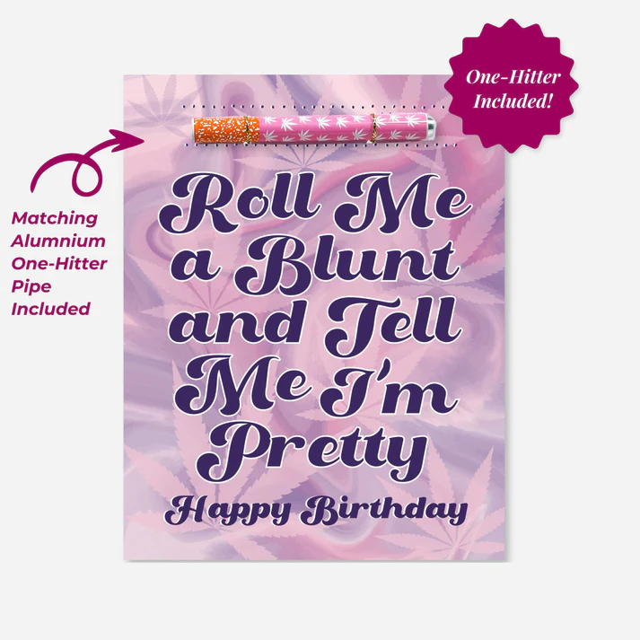 Photograph of product: KushKards - Roll Me A Blunt Birthday Oui'd Greeting Card w/ One-Hitter
