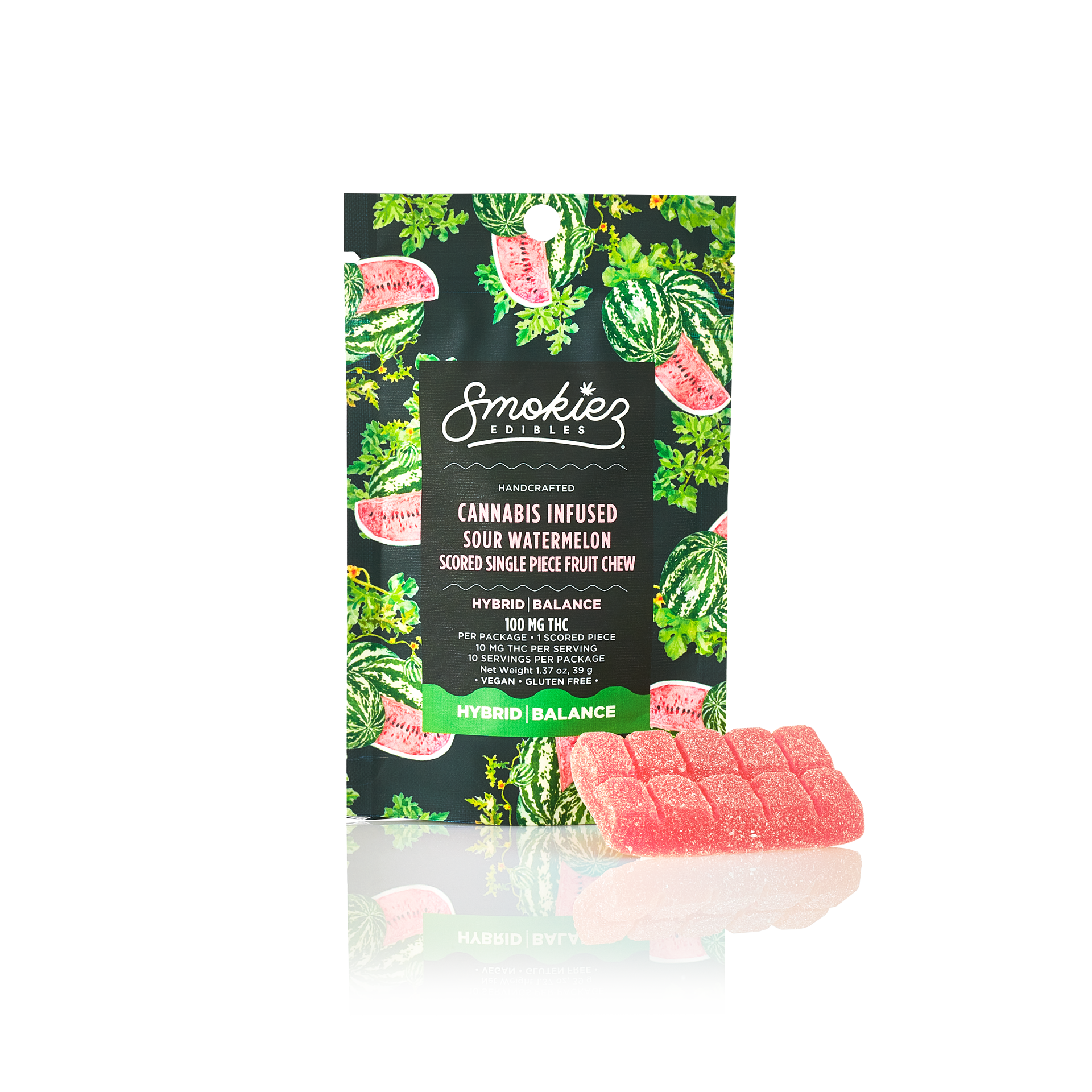 Photograph of product: Smokiez Gummies Single Scored Sour Watermelon Hybrid 100mg