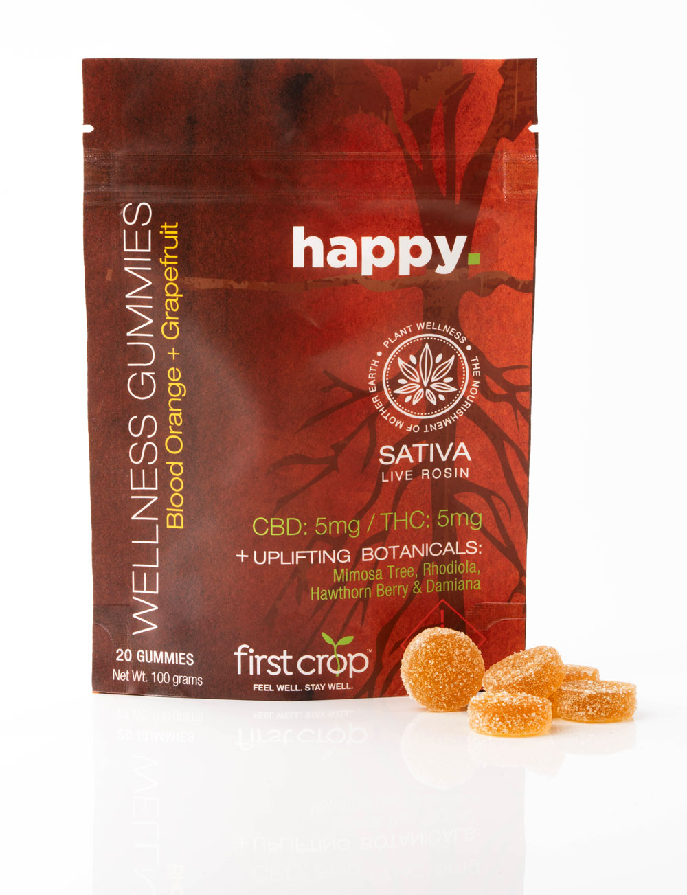 Photograph of product: First Crop Happy 100mgTH-oui/100mgCBD