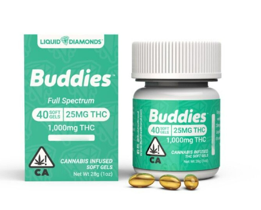 Photograph of product: Buddies Hybrid Full Spectrum Liquid Diamonds 25mg  Caps 40Pk