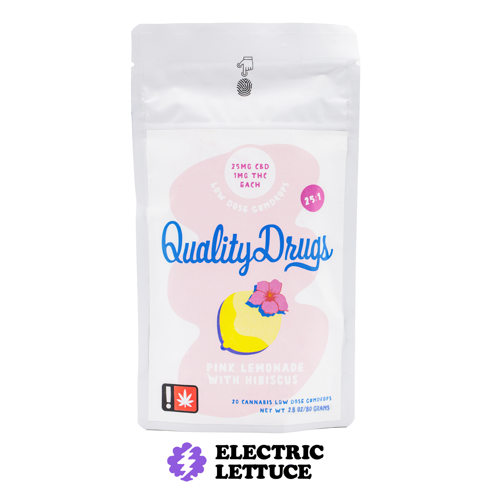 Photograph of product: Quality Drugs Pink Lemonade Hibiscus 25:1 CBD:TH-oui 20pk Gumdrops
