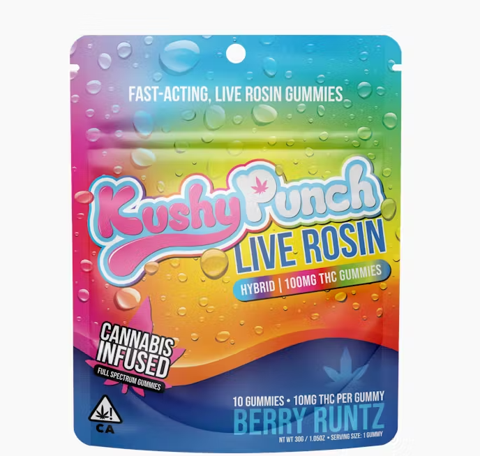 Photograph of product: Kushy Punch Berry Runtz Live Rosin Fast Acting Hybrid Gummies 100mg