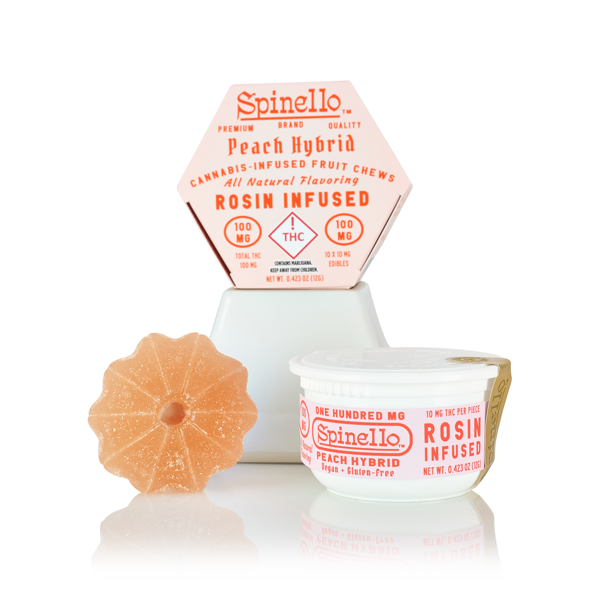 Photograph of product: Spinello Live Rosin Fruit Chews Scored 100mg (H) Peach