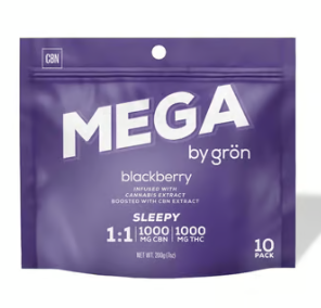 Photograph of product: Gron | Edible | Infused | Blackberry MEGA | CBN/TH-oui | 100mg - Oui'd