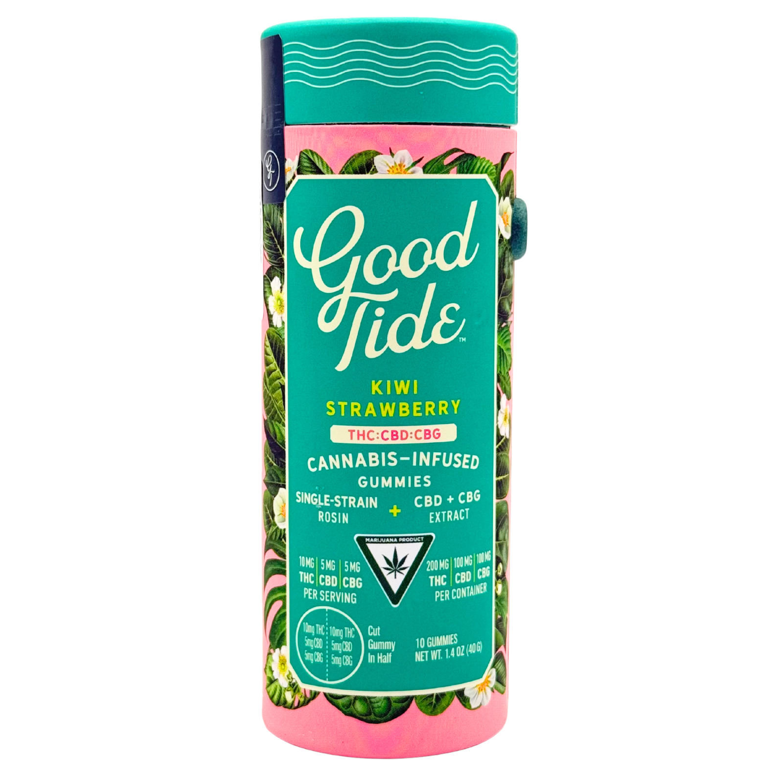 Photograph of product: Good Tide | Single-Strain Rosin Gummies 200mg TH-oui 100mg CBD 100mg CBG| Kiwi Strawberry