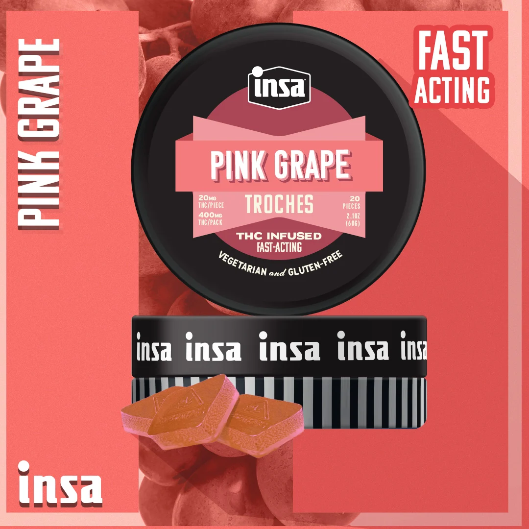 Photograph of product: INSA Pink Grape RSO Troches 20mg (20pk)