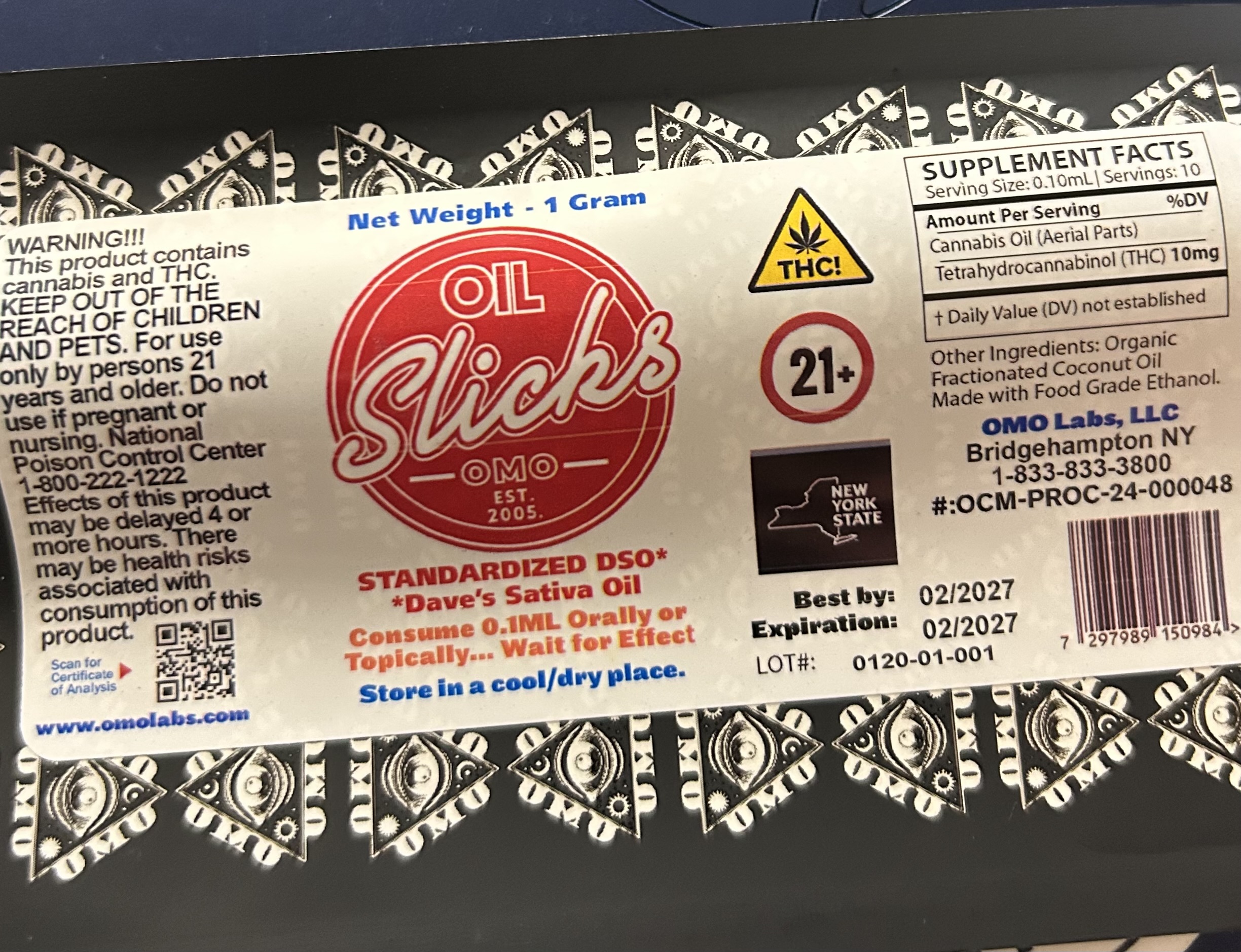 Photograph of Product: OMO l DSO OIL l 100 THC Oil Slick - DSO Sativa