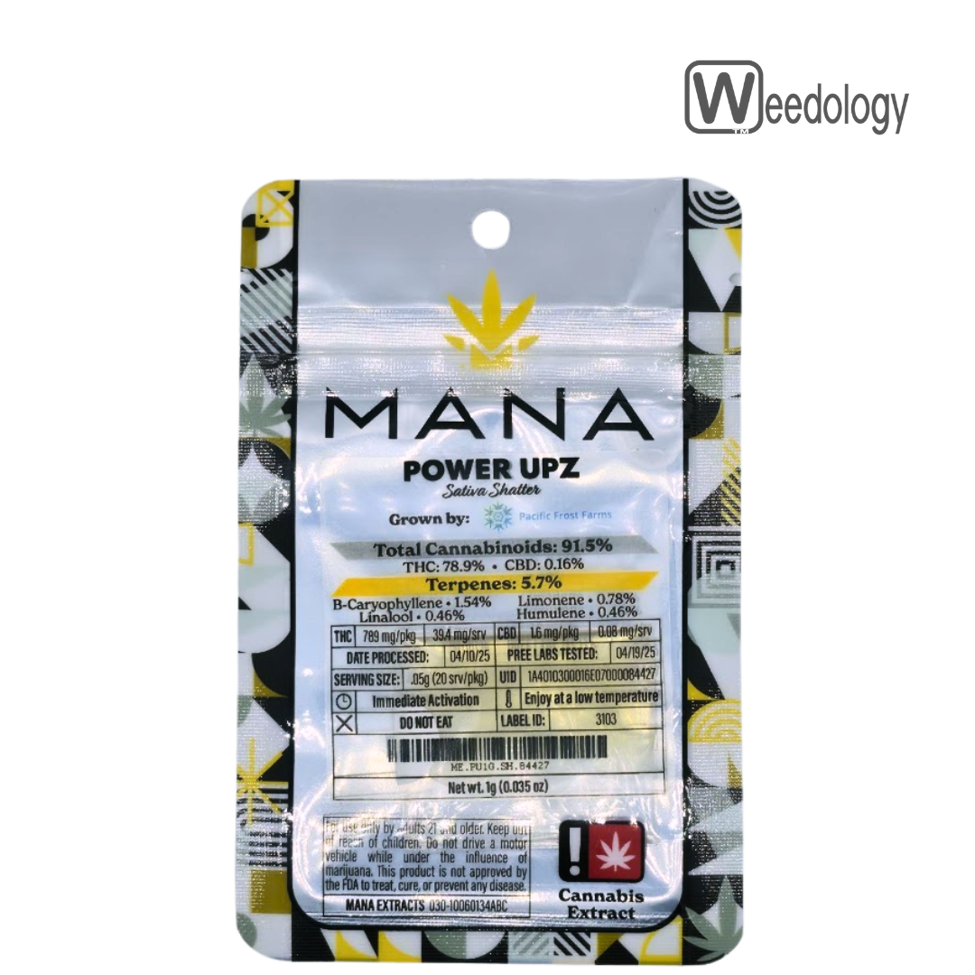 Photograph of product: Mana Extracts 1g POWER UPZ Shatter