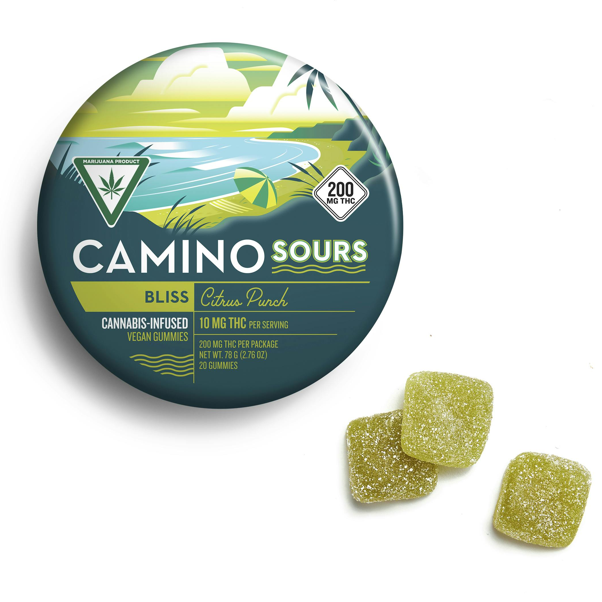 Photograph of product: Camino Sours Citrus Punch Bliss Gummies 200mg Rec