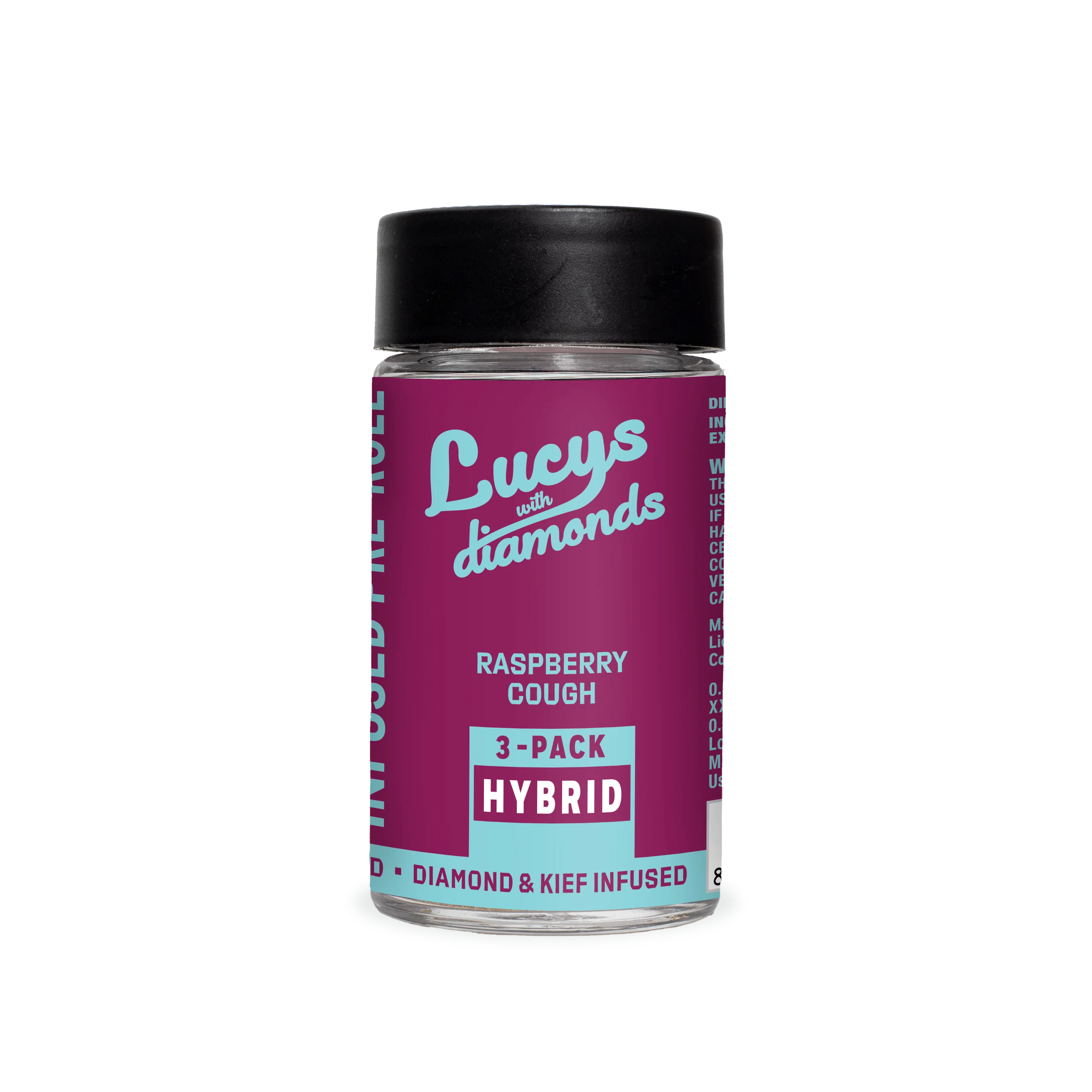 Photograph of product: Blotter - Raspberry Cough Lucy's Diamond Infused  - Pre Rolls 3pk