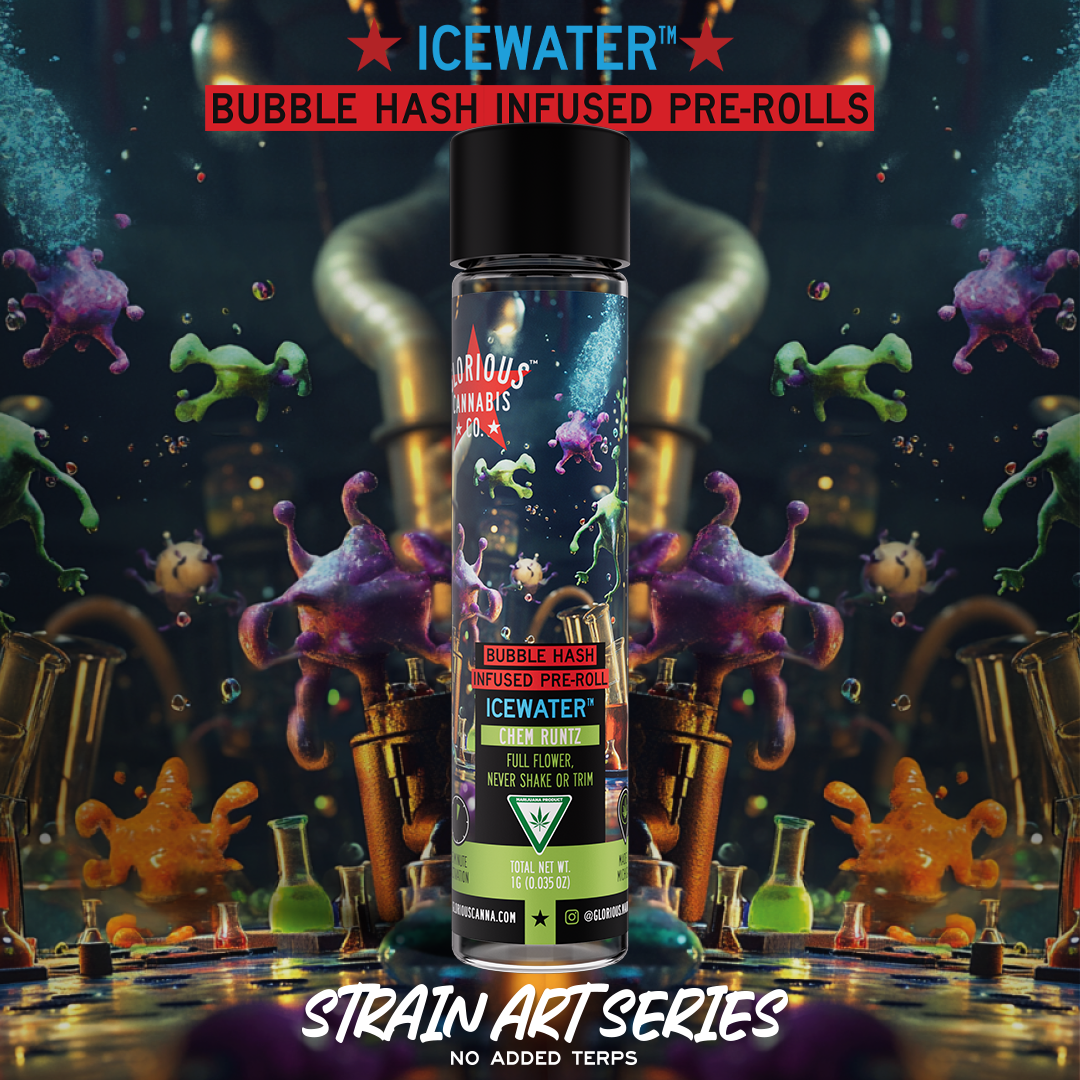 Photograph of product: Glorious | Chem Runtz | Icewater Infused Pre-roll Oui'd