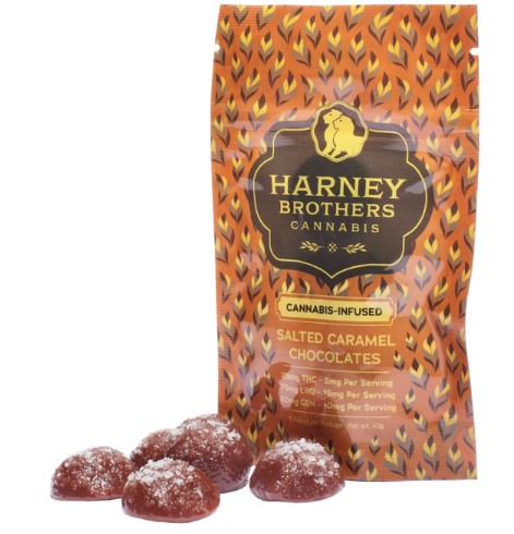 Photograph of product: Harney Brothers | Salted Caramel | 5pk | Chocolate | 1:3:2 TH-oui:CBD:CBN | 25mg