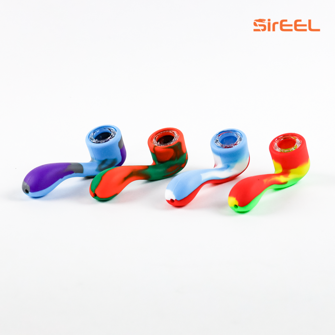 Photograph of product: LuvBuds - SirEEL - 5.5" Silicone Savant Hand Pipe with Glass Screen - Assorted Colors