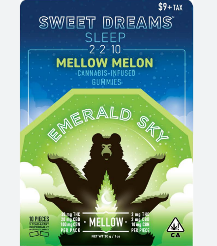 Photograph of product: Emerald Sky Sweet Dreams Mellow Melon Oui'd 2:2:10 TH-oui/CBD Gummies 20mg