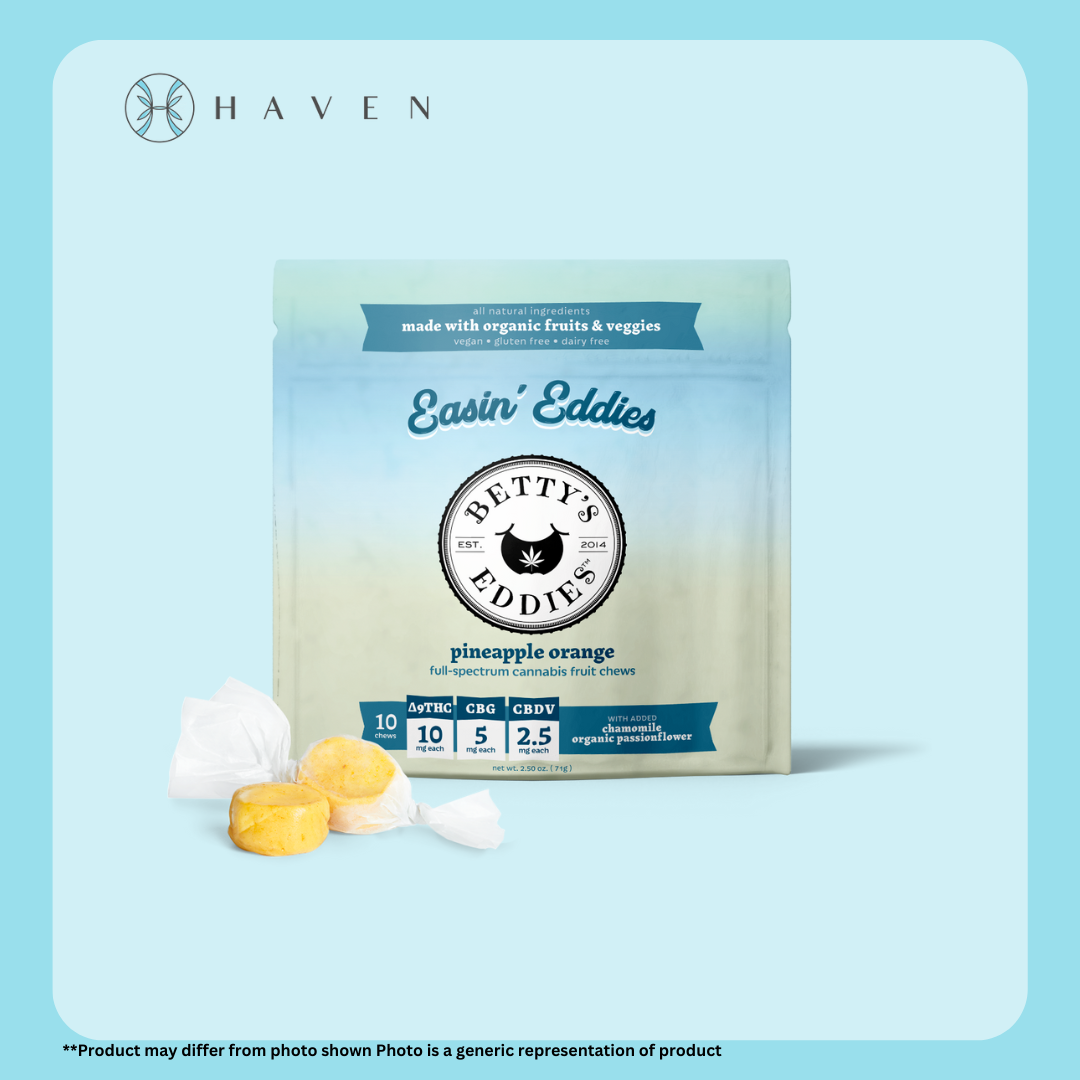 Photograph of product: 10mg Pineapple Orange 4:2:1  TH-oui:CBG:CBN Easing | Betty's Eddies