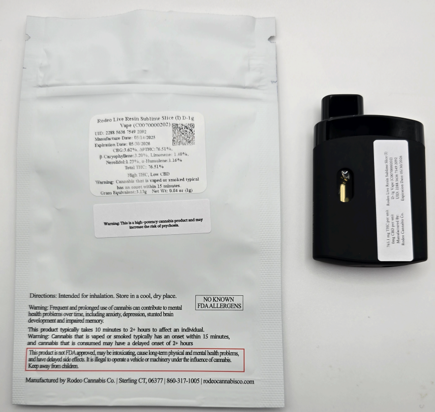 Photograph of product: Rodeo Live Resin Sublime Slice (I) D-1g Vape (C0070000202)