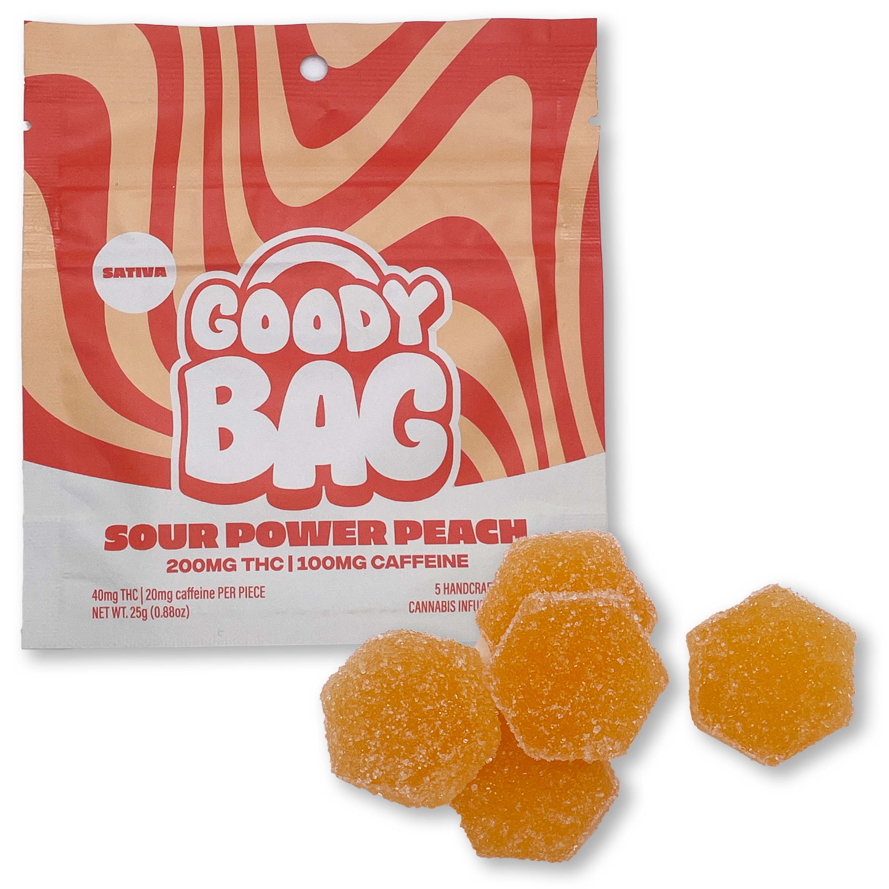 Photograph of product: Goody Bag - Sour Power Peach Caffeined Gummies - 200mg