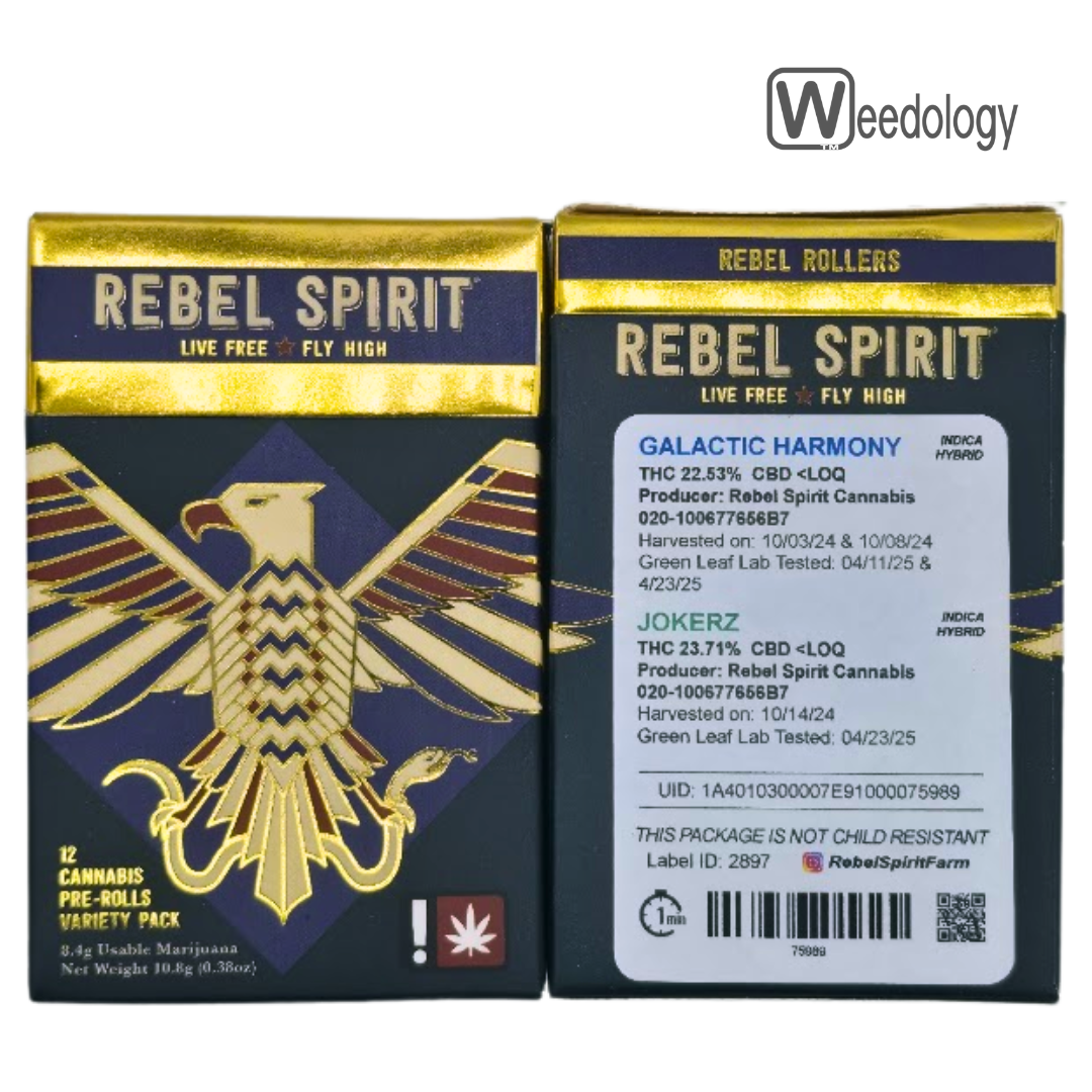 Photograph of product: Rebel Spirit 12pk GALACTIC HARMONY(I-H)/JOKERZ(I-H) 0.7g Pre-Rolls