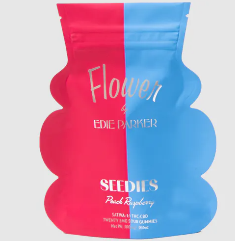 Photograph of product: Edie Parker | Peach Raspberry 1:1 TH-oui:CBD | 5:5mg/ 20pk Gummies