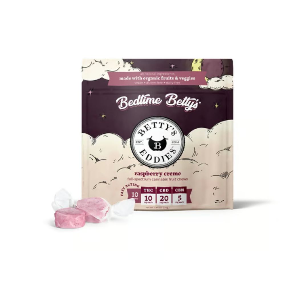 Photograph of product: Betty's Eddies | Bedtime Raspberry Creme Chews 2:4:1 TH-oui:CBD:CBN 10pk | 100mg