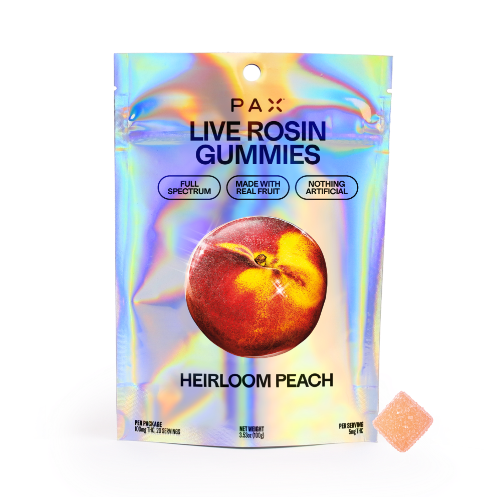 Photograph of product: PAX - Heirloom Peach Live Rosin Gummies