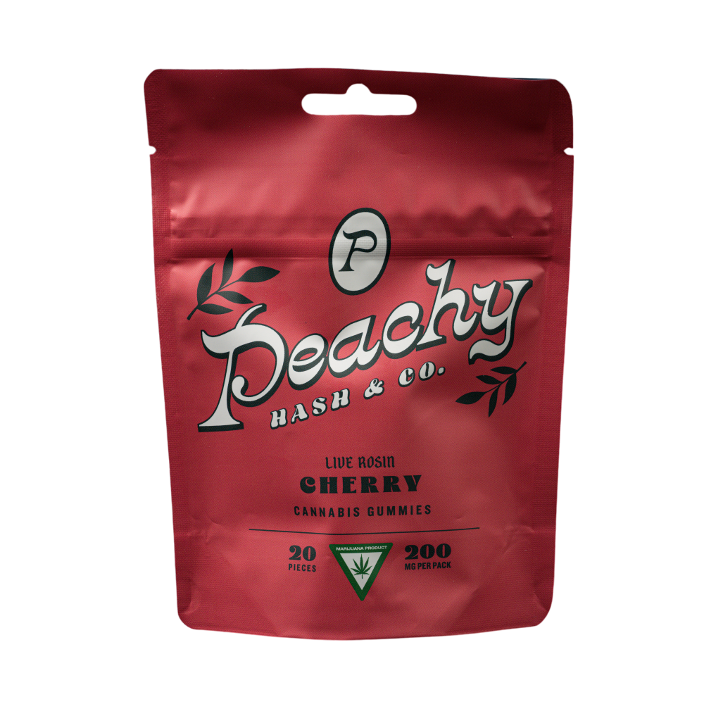 Photograph of product: Peachy au chocolat & Co Cherry Live Rosin Gummies | 200mg