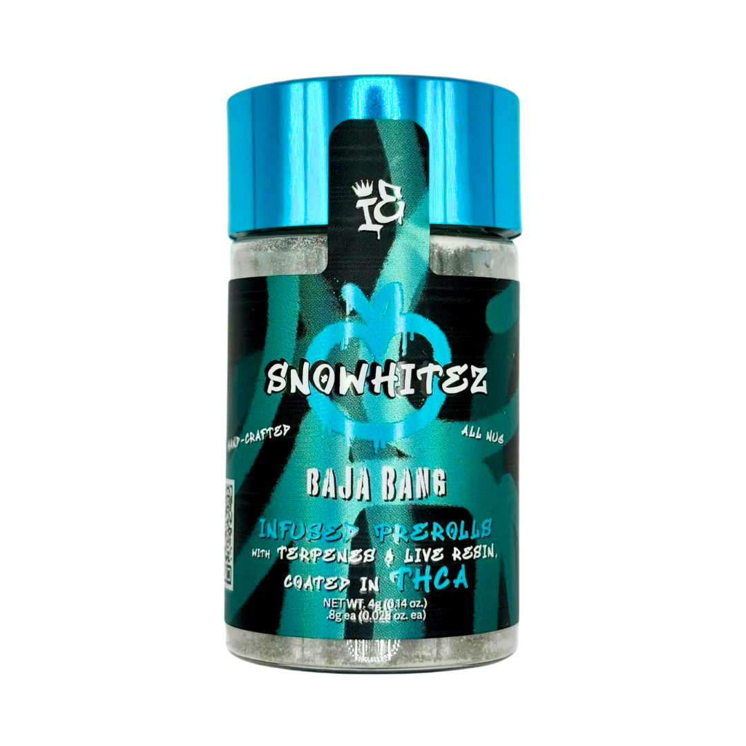 Photograph of product: SnoWhitez - 0.8g x 5pk Infused Pre-Rolls - Baja Bang