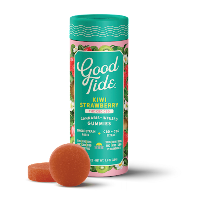 Photograph of product: Good Tide - CBD:CBG:THC Kiwi Strawberry Hybrid Rosin Gummies 10pk