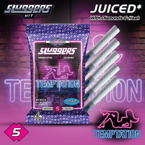 Photograph of product: Sluggers | Temptation Diamond Edition Infused Pre-rolls 5 Pack | 2.5g