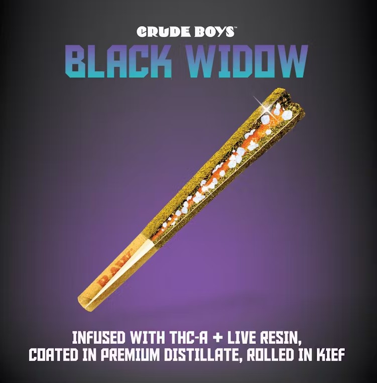Photograph of product: Rainbow Delight Black Widow Infused Pre-Roll | Crude Boys | 1.3g (2/$25)
