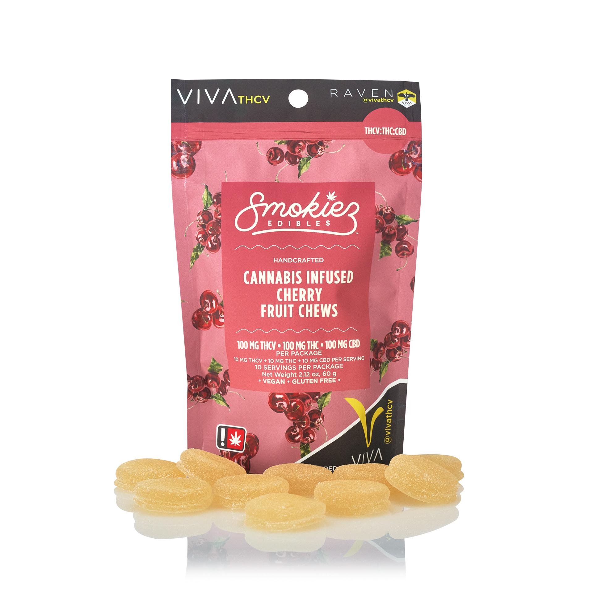 Photograph of product: Smokiez - TH-ouiV Cherry - 100mg 10pc Fruit Chews