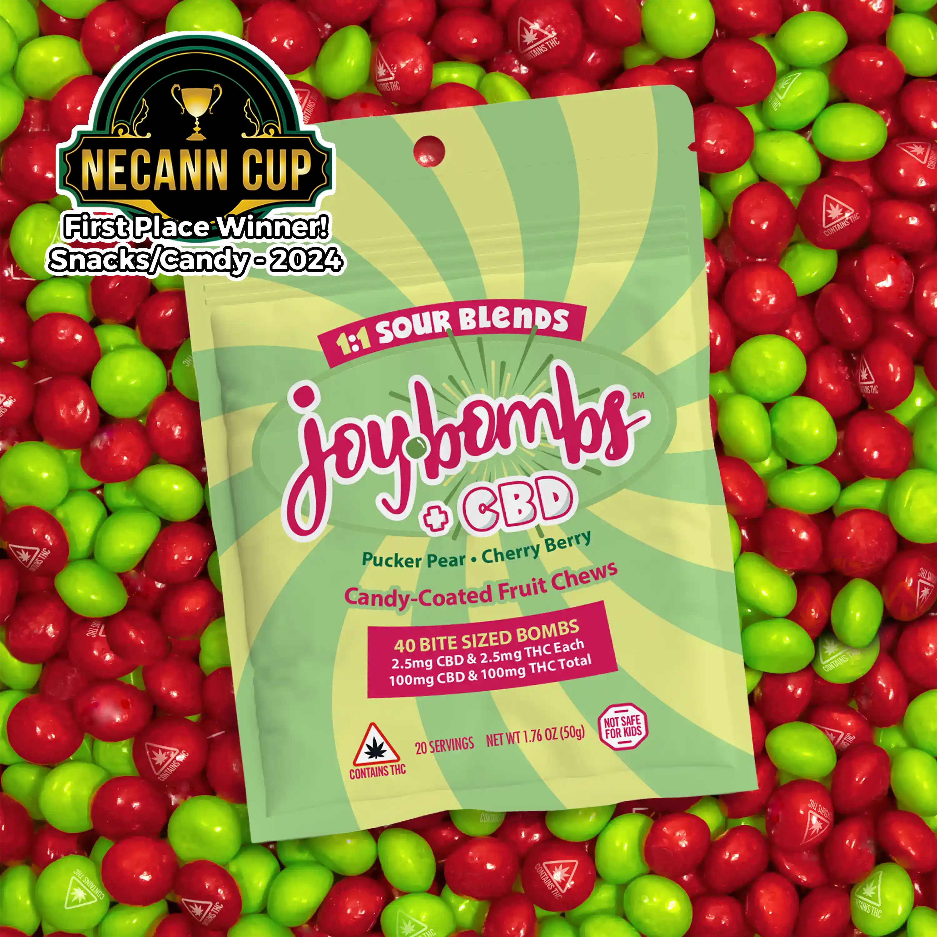 Photograph of Product: Joybombs | (1:1) Sours Blend | Infused Candy | 2.5mg 40pk
