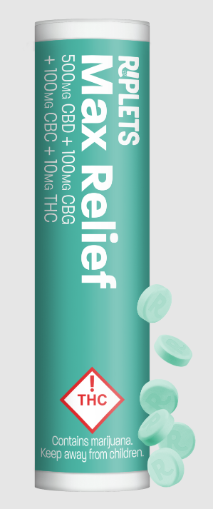 Photograph of product: Riplets - Max Relief - 5:1:1 (500mg CBD:100mg CBG:100mg CBC:10mg TH-oui)