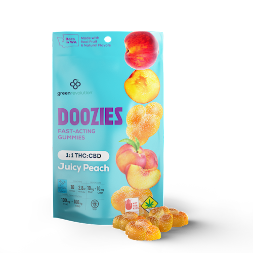 Photograph of product: Green Revolution - Doozies - Juicy Peach [1:1] - 10pk Edibles