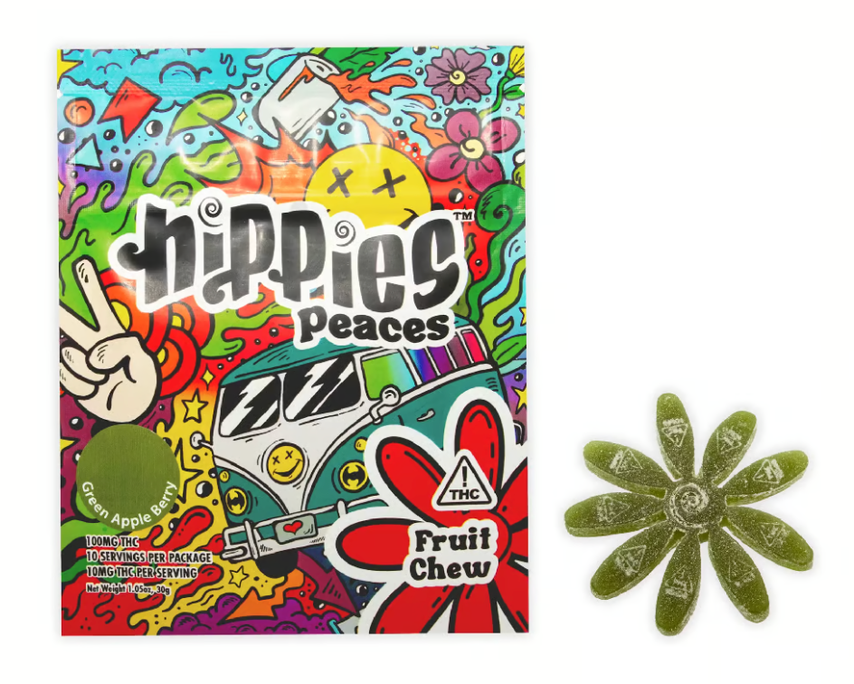 Photograph of product: Peaces Sour Green Apple Berry Gummies (100mg)
