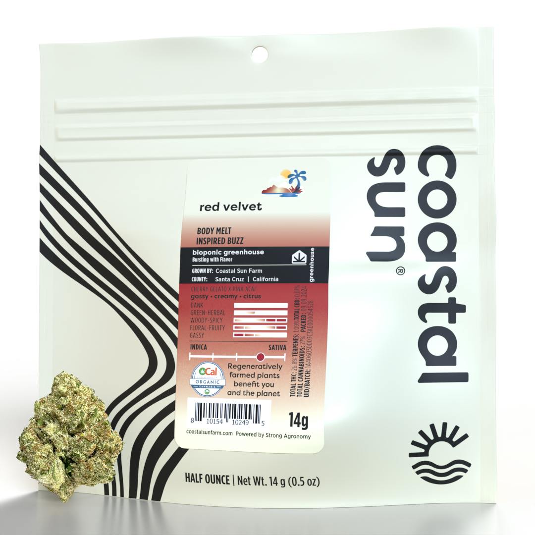 Photograph of product: Coastal Sun Greenhouse Flower 14g Half Ounce - Red Velvet (S)