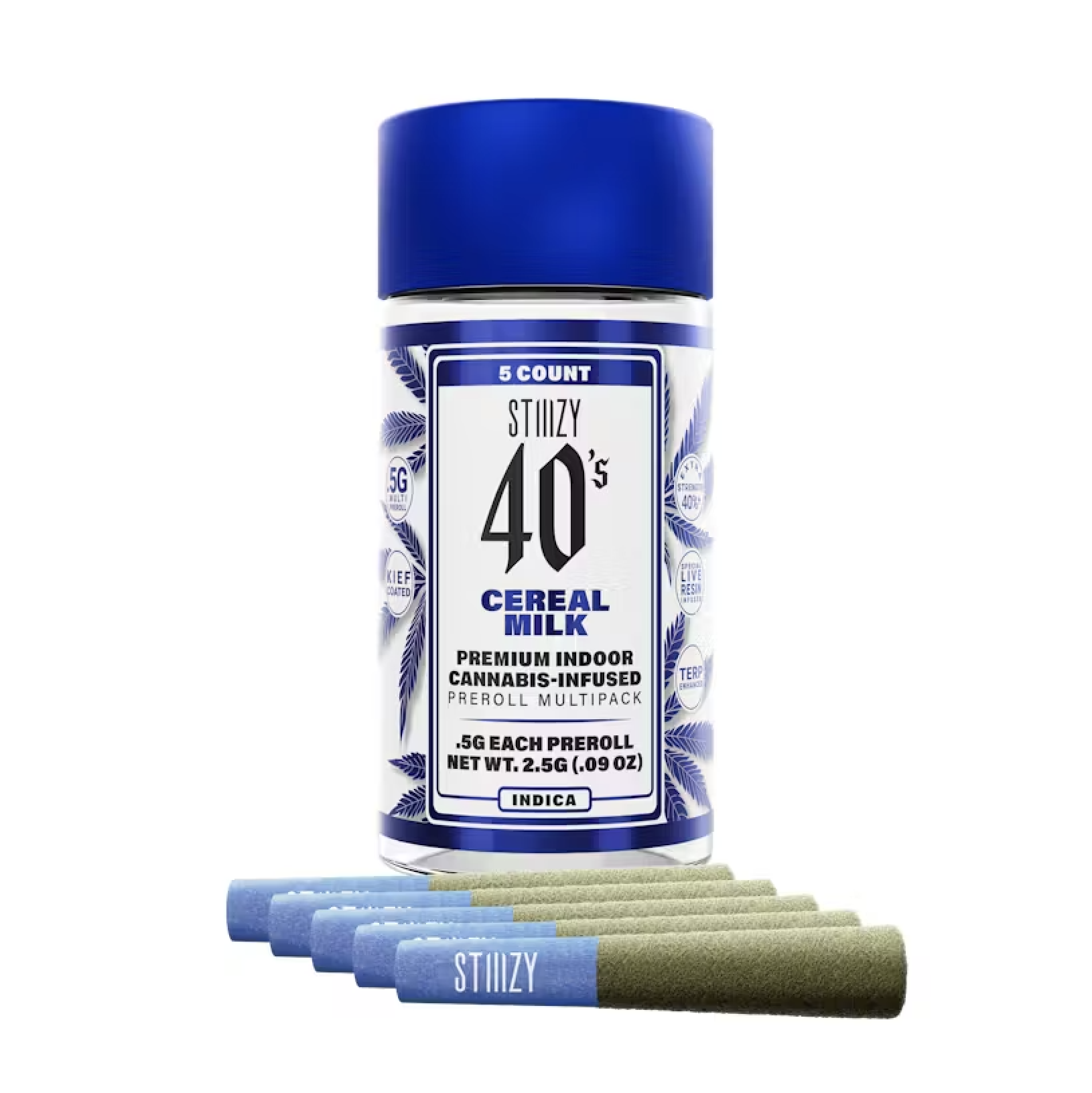 Photograph of product: STIIIZY 40's Infused Preroll 5pk - Cereal Milk (H)