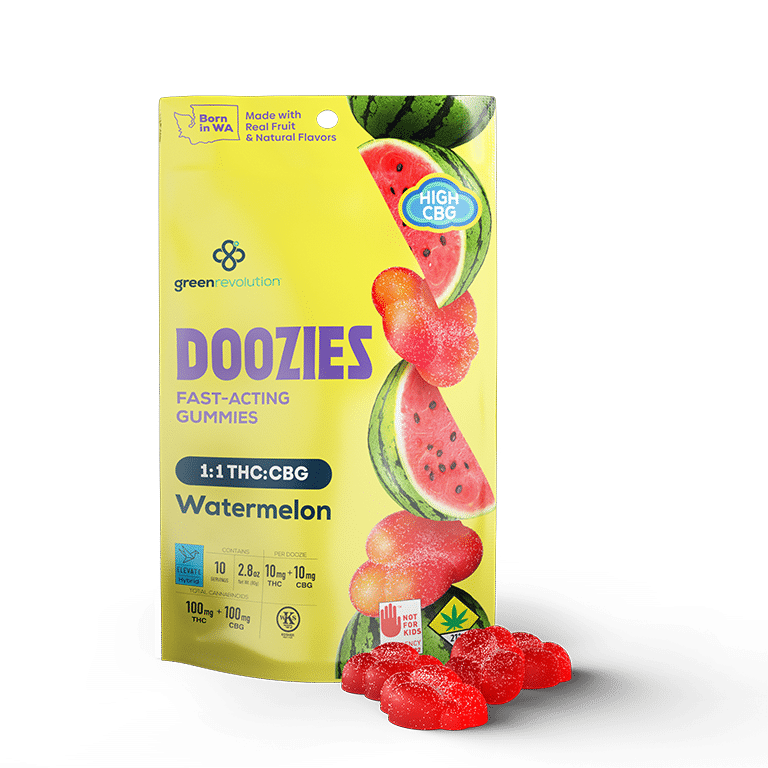 Photograph of product: Doozies | Watermelon 1:1 | 10pk | DOH | 100mg TH-oui : 100mg CBG