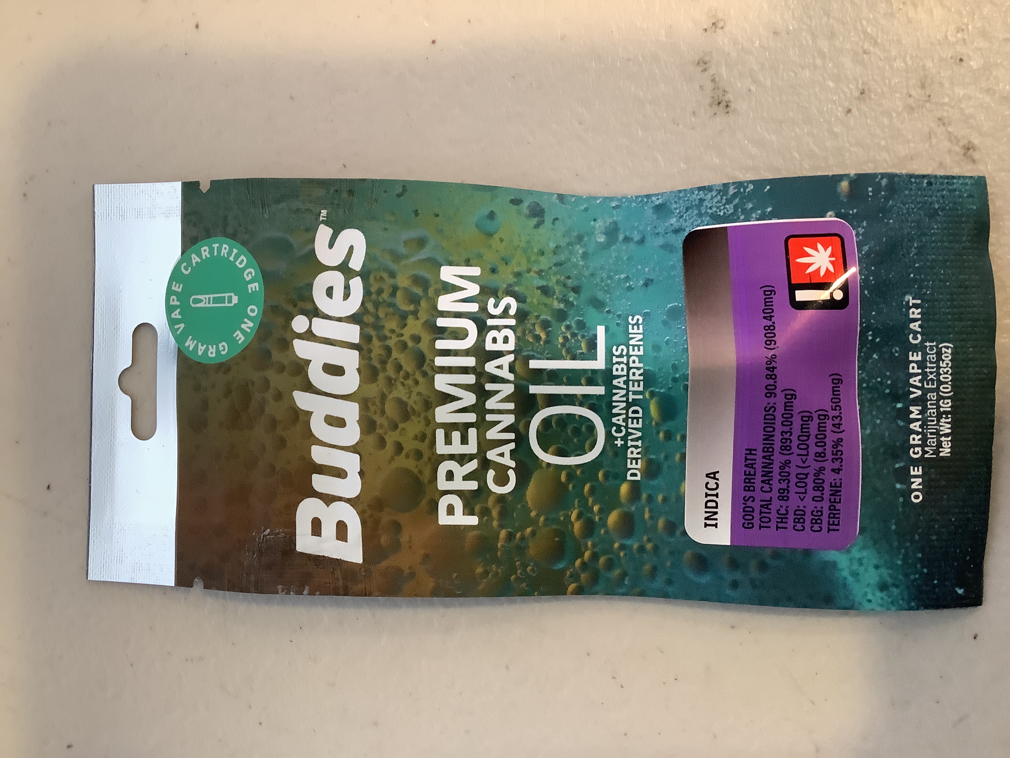 Photograph of product: Buddies - GOD'S BREATH - Distillate Cartridge - (1g) - I