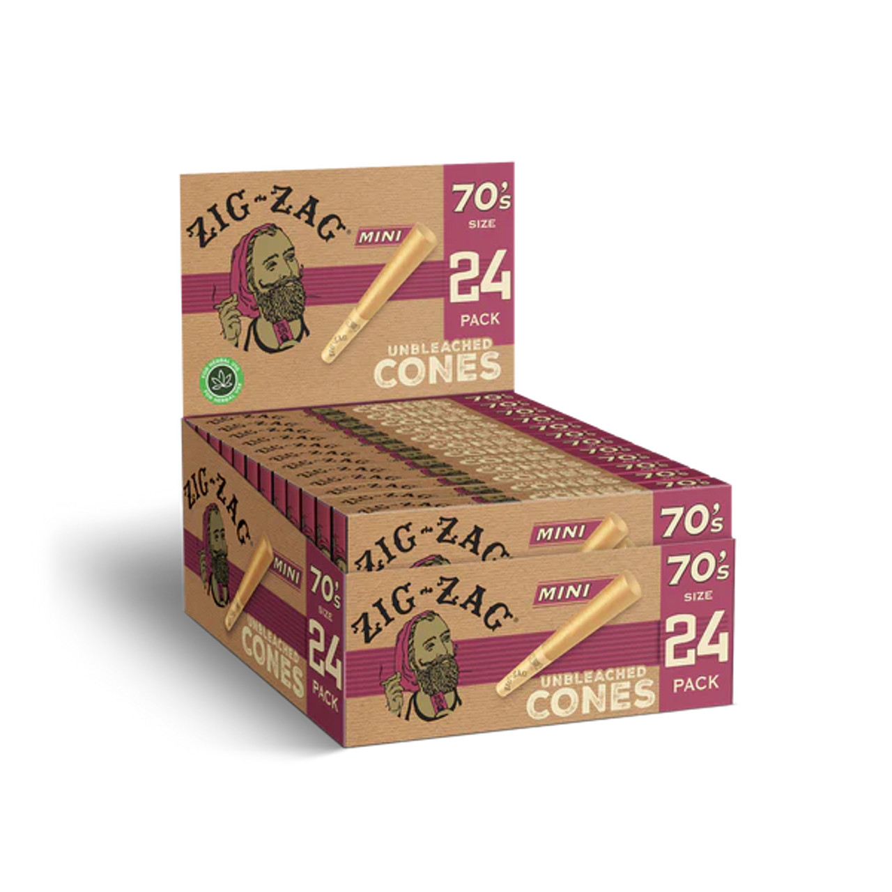 Photograph of product: Zig-Zag - Unbleached Cones - 70mm Minis - 24pk
