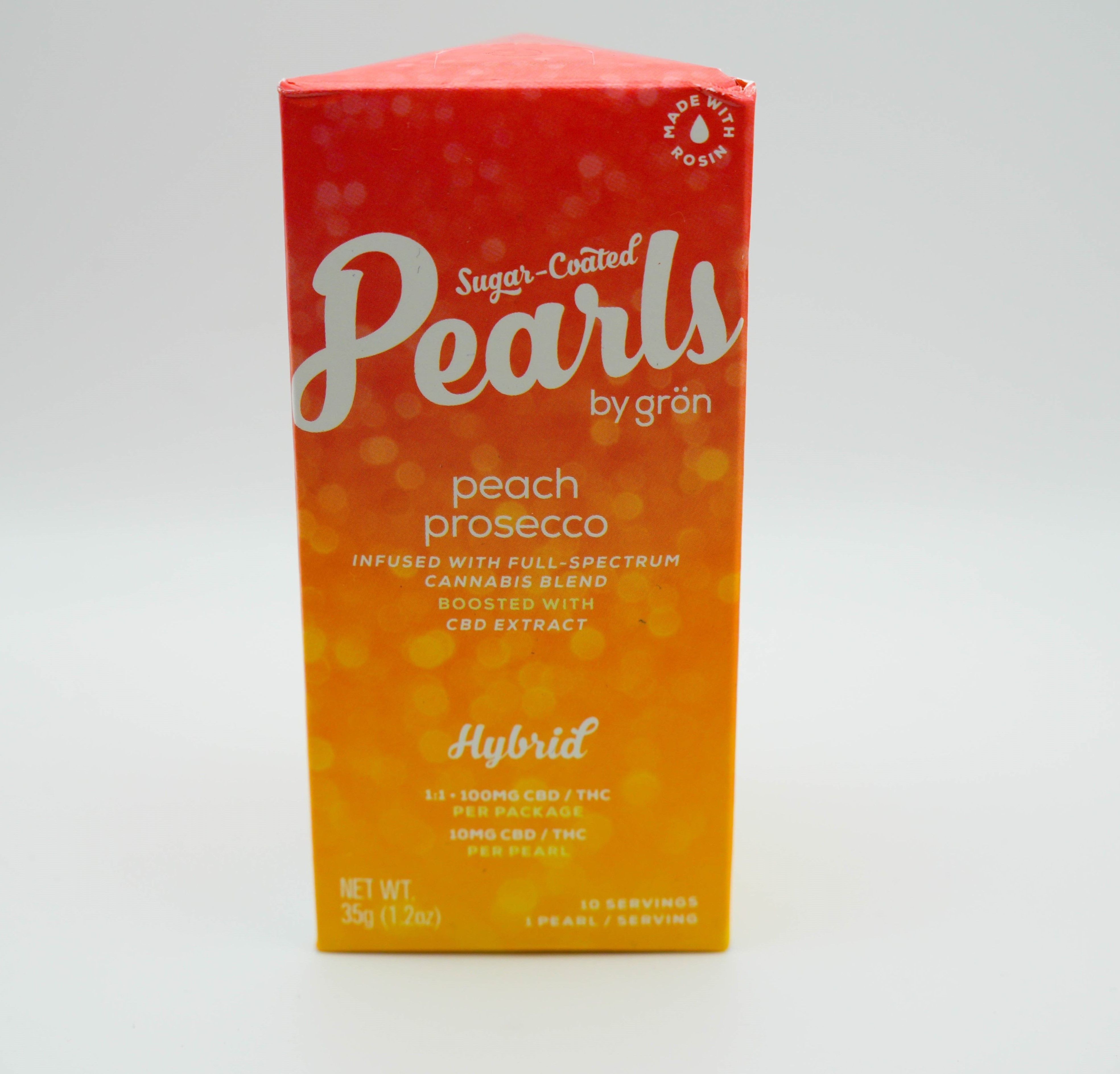 Photograph of product: Pearls | Peach Prosecco | 1:1 | CBD:TH-oui | 100mg