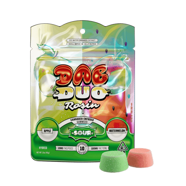 Photograph of product: Sour Apple + Watermelon Dab Duos Rosin Gummies - 100mg - 
