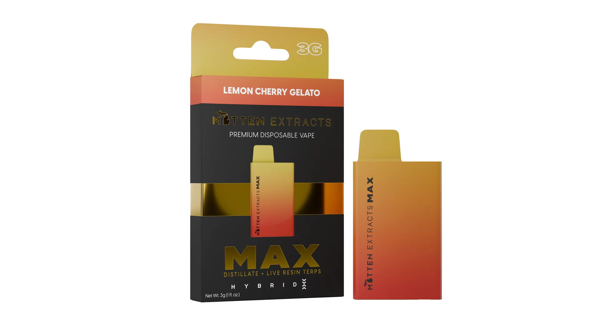 Photograph of product: Mitten Extracts - 3g Disposable Vape - Lemon Cherry Gelato Hybrid