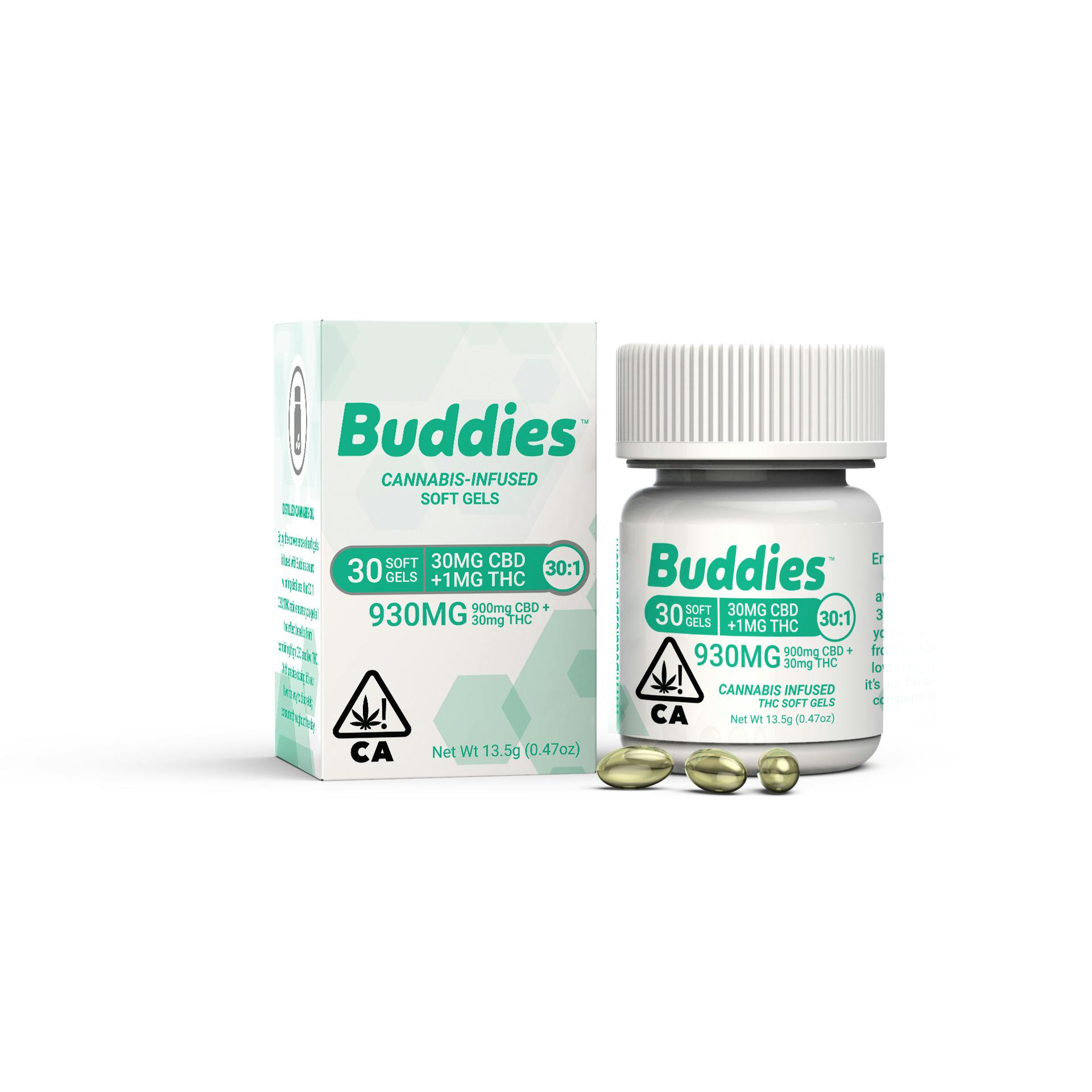 Photograph of product: Buddies - 30:1 (CBD/TH-oui) 30pc Soft Gels - 930mg