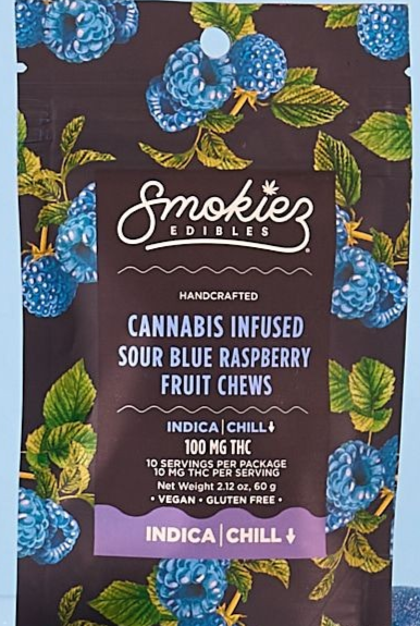 Photograph of product: Smokiez Sour Blue Raspberry Gummies