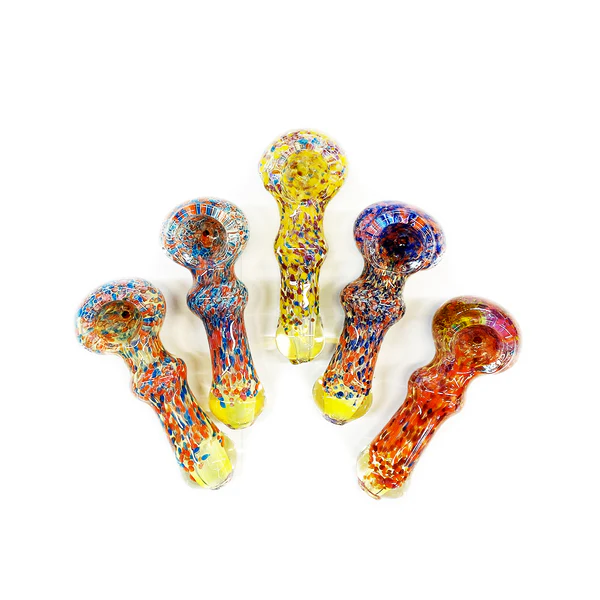 Photograph of product: 3.5" Hand Pipe Spoon with Frit and Silver Fume Glass