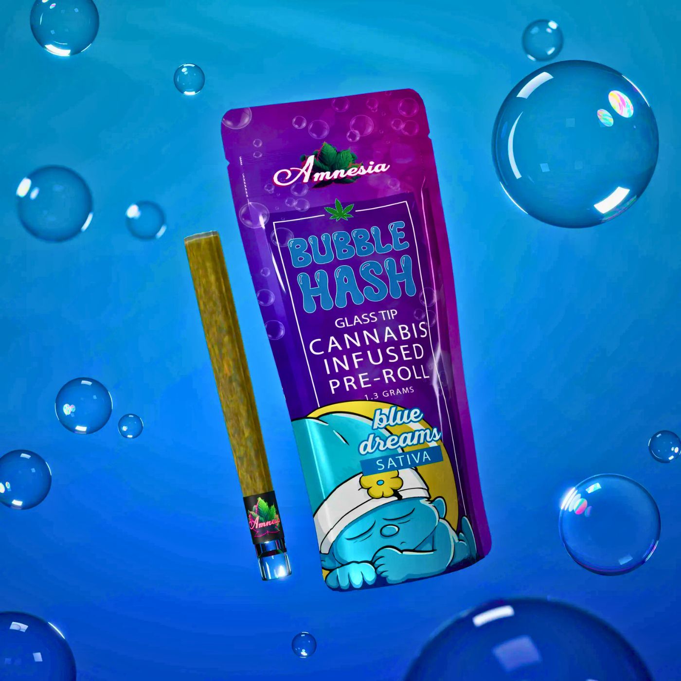 Photograph of product: Amnesia - Blue Dream Bubble au chocolat Infused 1.3g Glass Tip PR