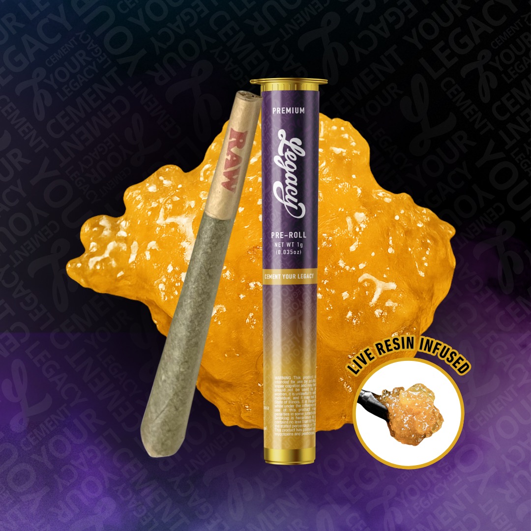 Photograph of product: Legacy | Live Resin Infused Pre-Roll | JAHtide