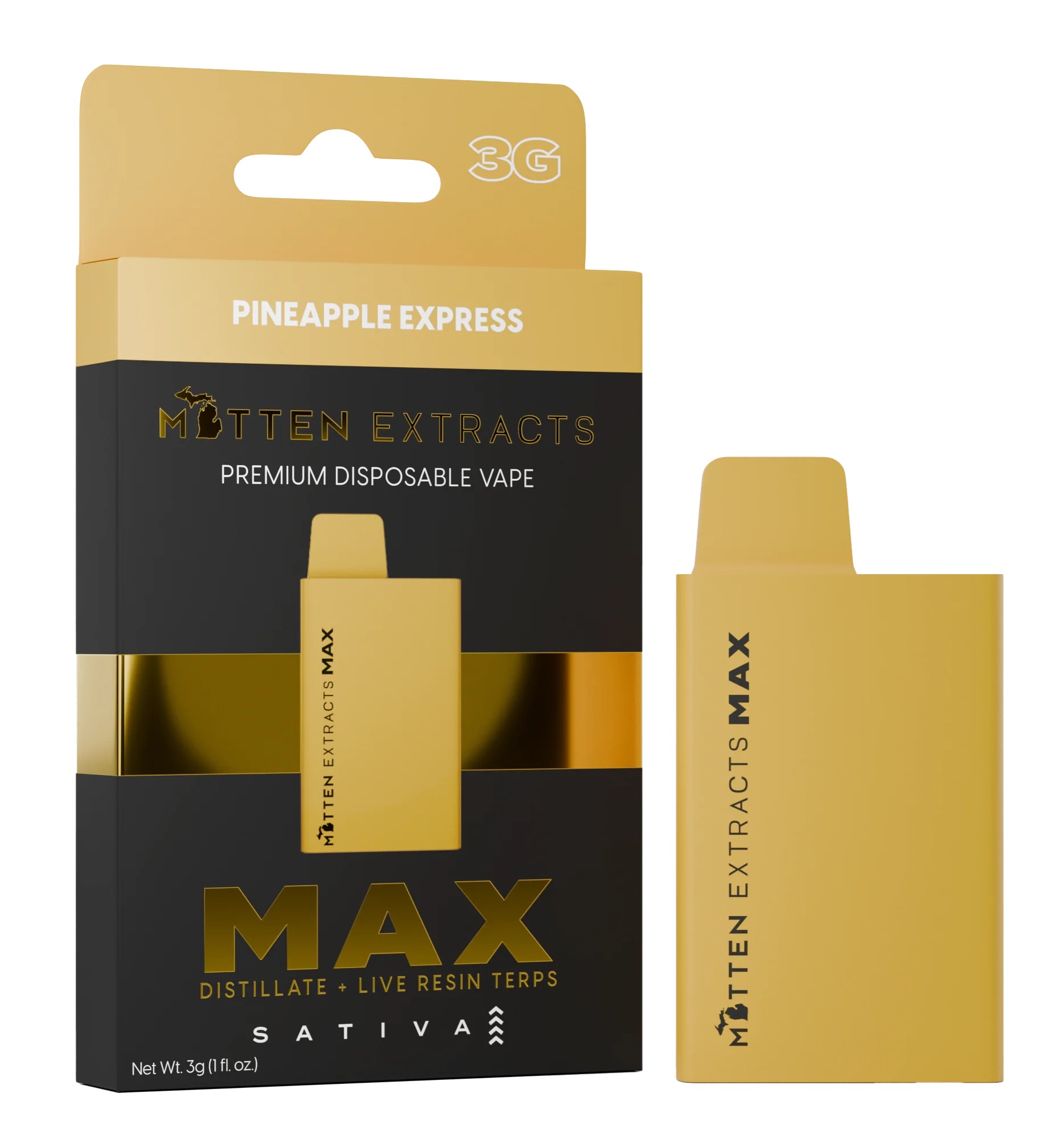 Photograph of product: Mitten Extracts 3g Max Disposable - Pineapple Express