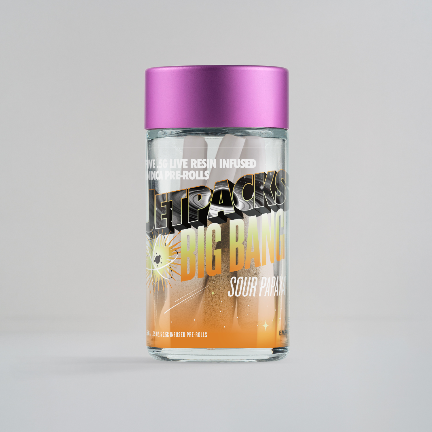 Photograph of product: Jetpacks | Big Bang Sour Papaya | .5G 5PK Pre-Rolls